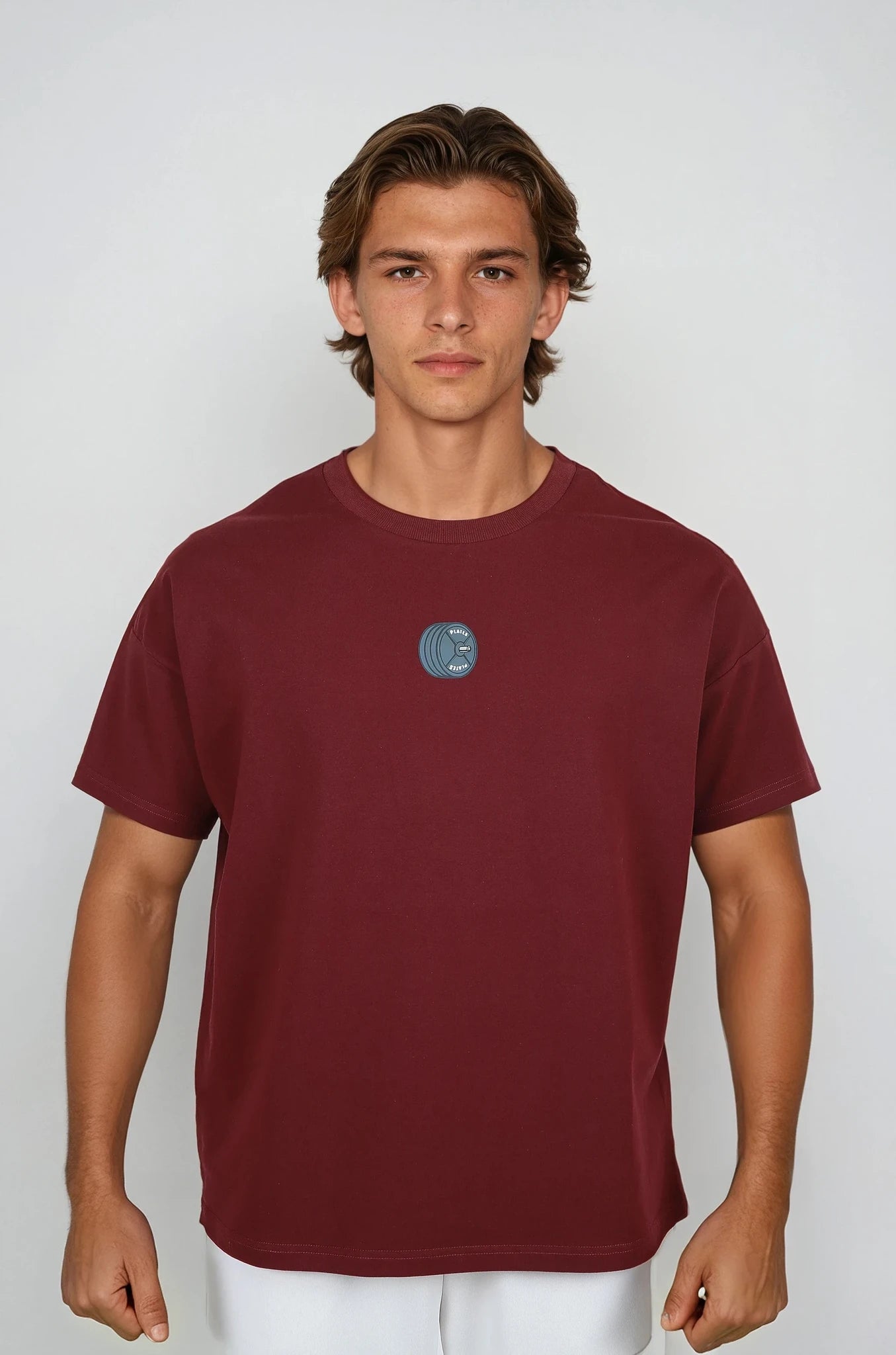 PLATES Unisex Oversized Tee - Maroon